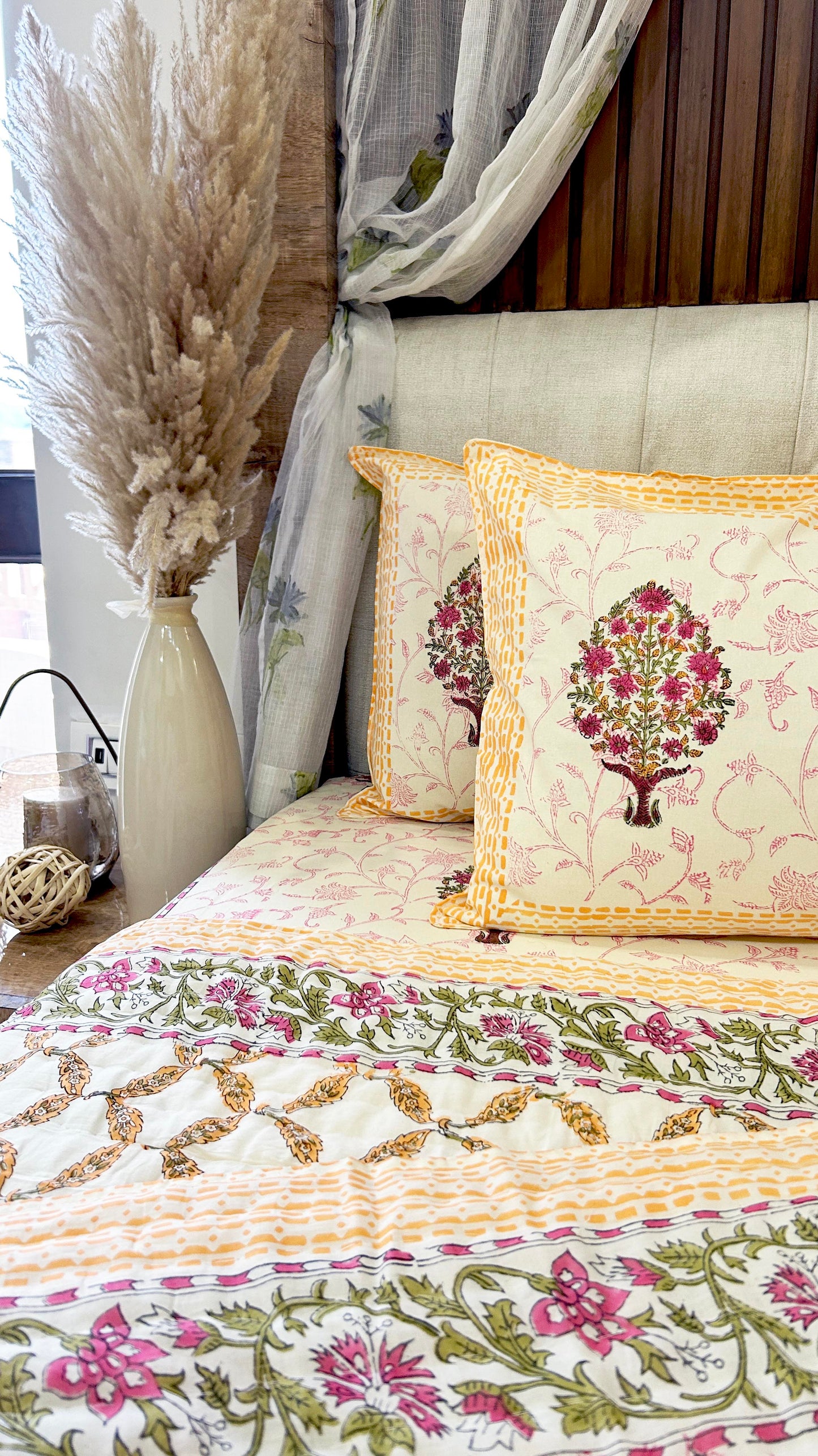 Magnolia Handblock Printed Bedsheet - 116