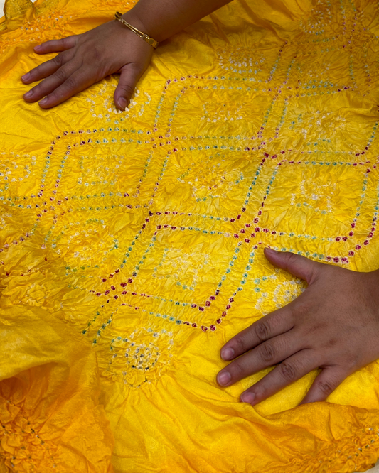 Yellow Bandhej Saree