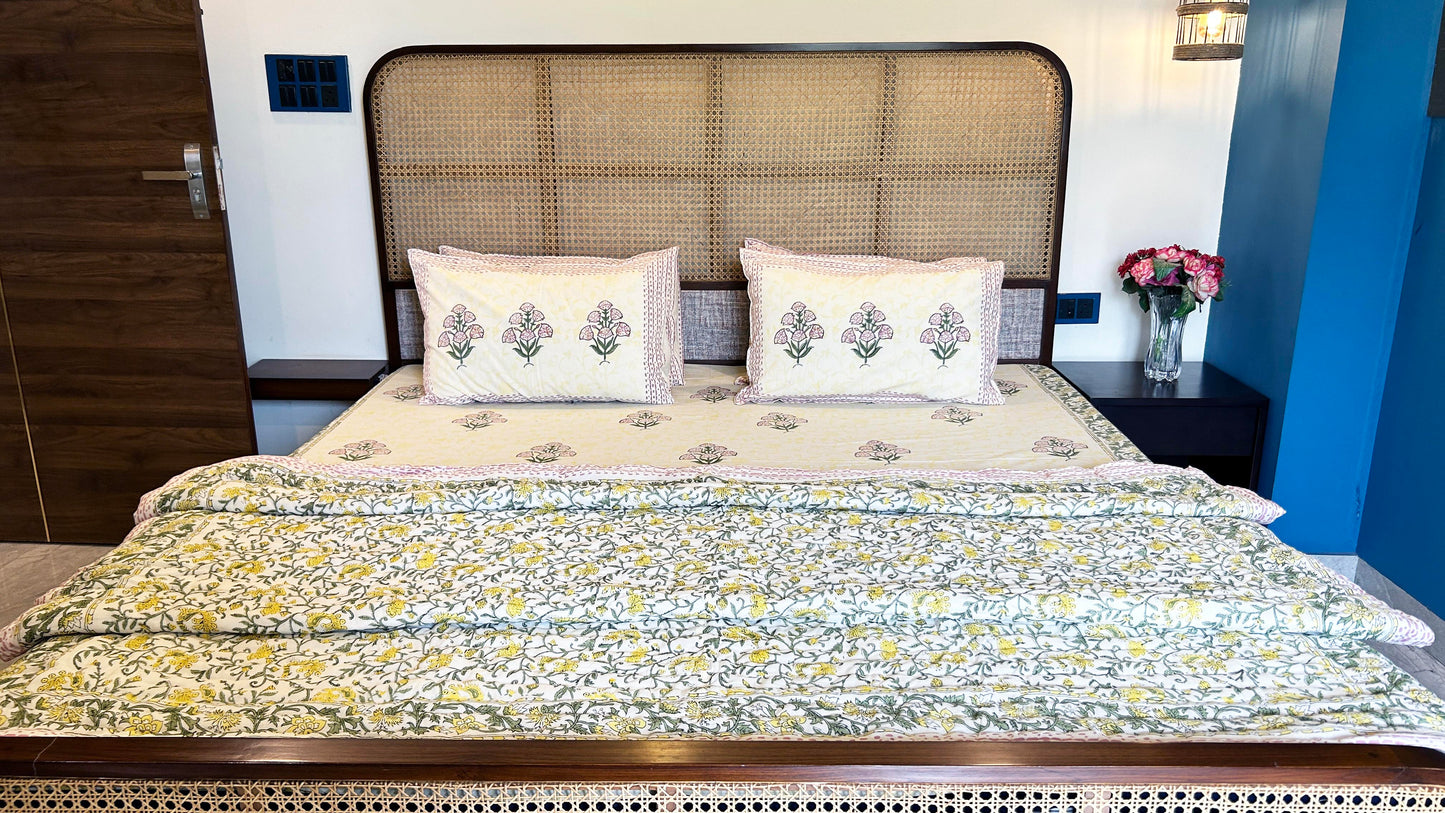 Magnolia Handblock Printed Reversible Quilt - 117