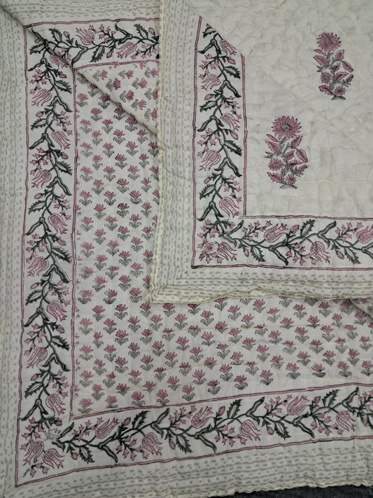 Magnolia Handblock Printed Reversible Quilt - 123