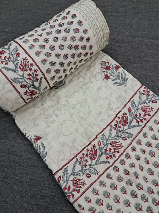 Magnolia Handblock Printed Reversible Quilt - 129