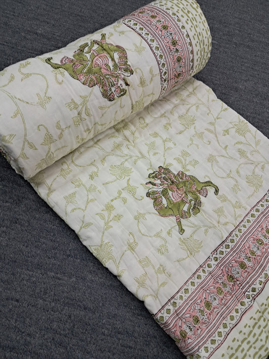 Magnolia Handblock Printed Reversible Quilt - 124