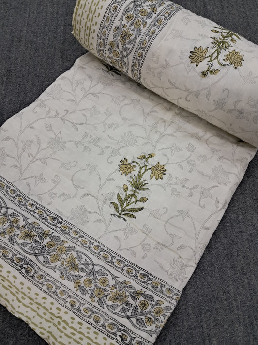 Magnolia Handblock Printed Reversible Quilt - 127