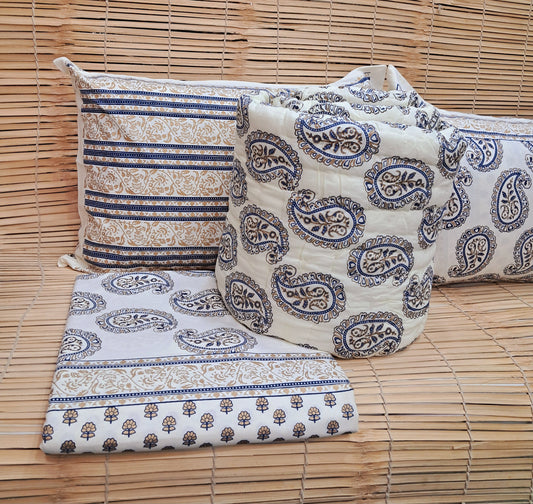 Tales of Summer Handblock Printed Non Reversible Bedset - 102