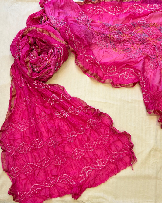 Fuschia Pink Bandhej Saree