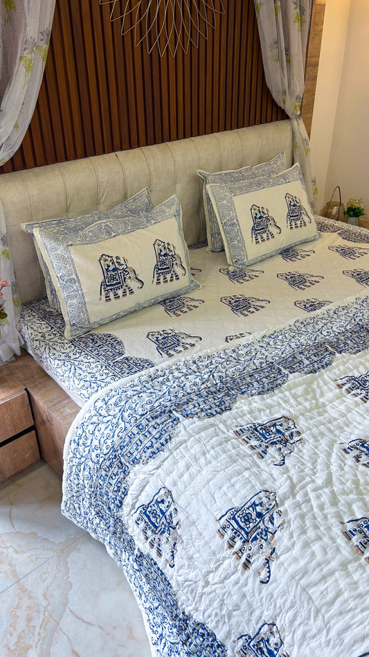 Royal Rajputana Handblock Printed Non Reversible Bedset - 112