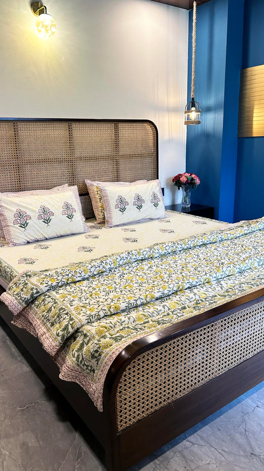 Magnolia Handblock Printed Reversible Bedset - 117