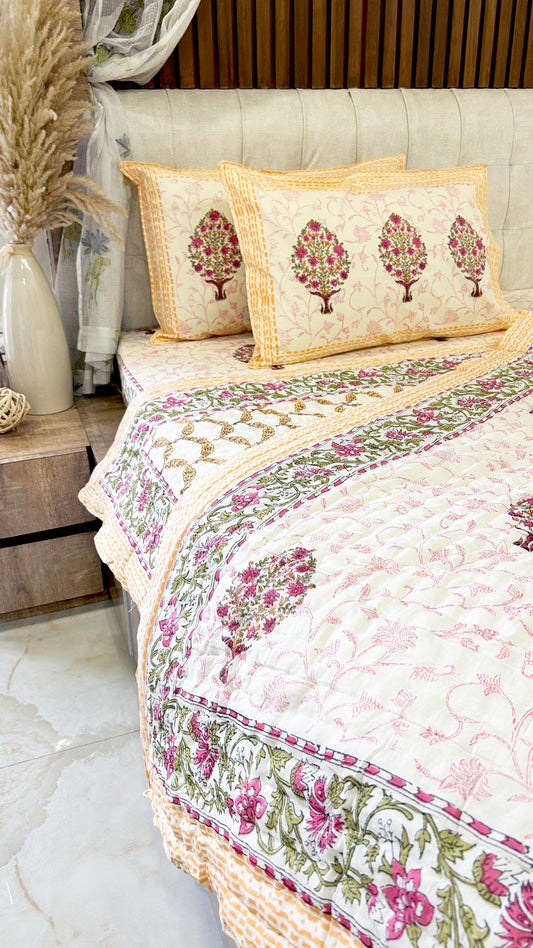 Magnolia Handblock Printed Bedsheet - 116