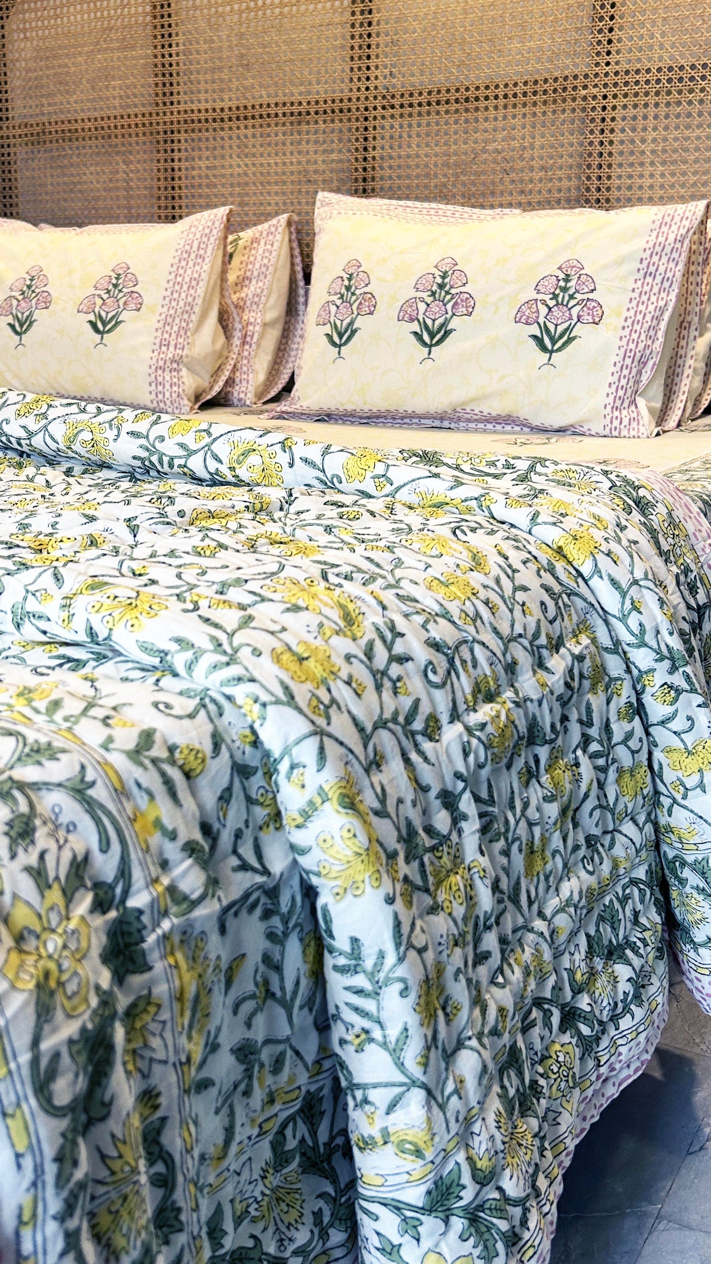 Magnolia Handblock Printed Reversible Quilt - 117