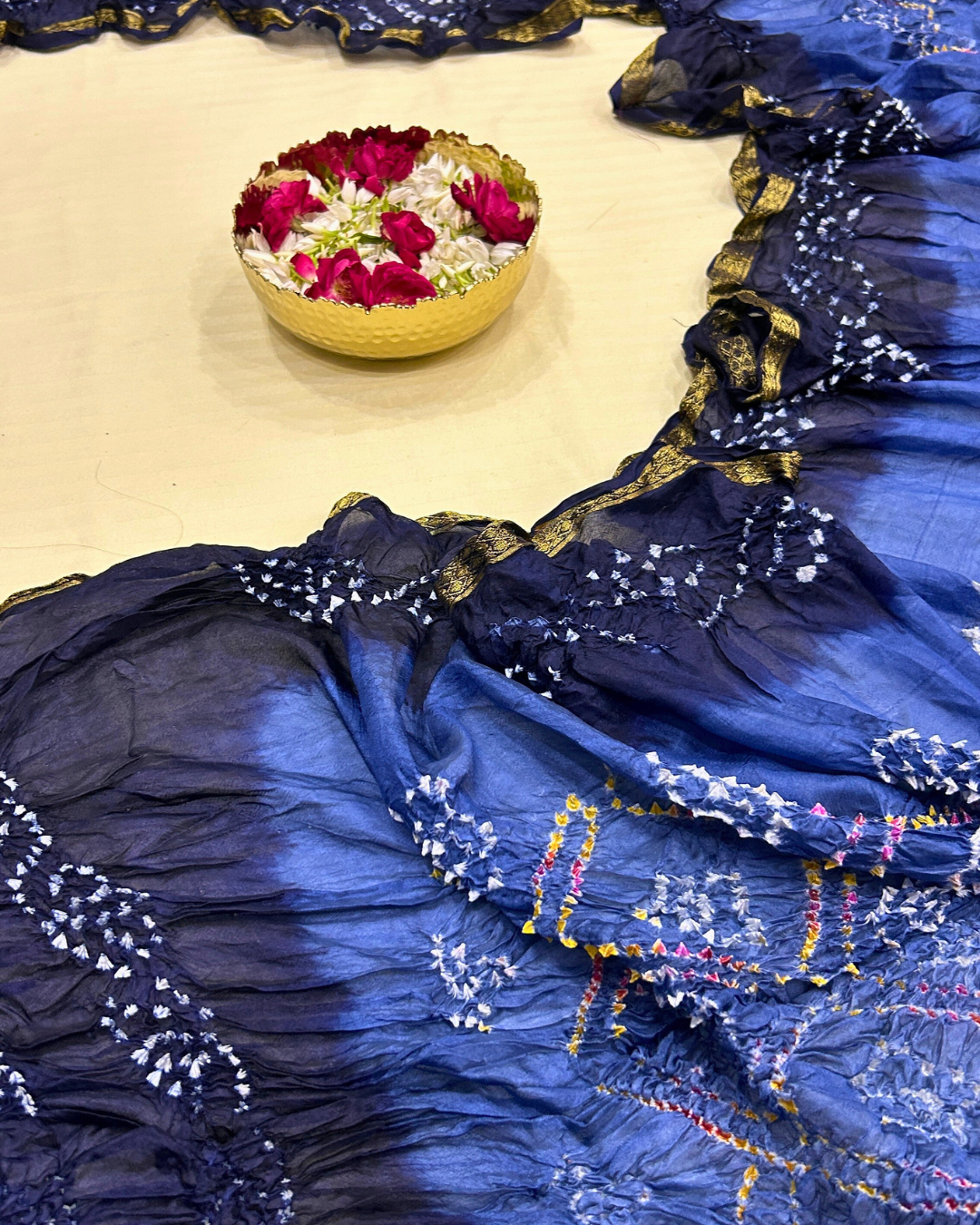 Royal Blue Bandhej Saree