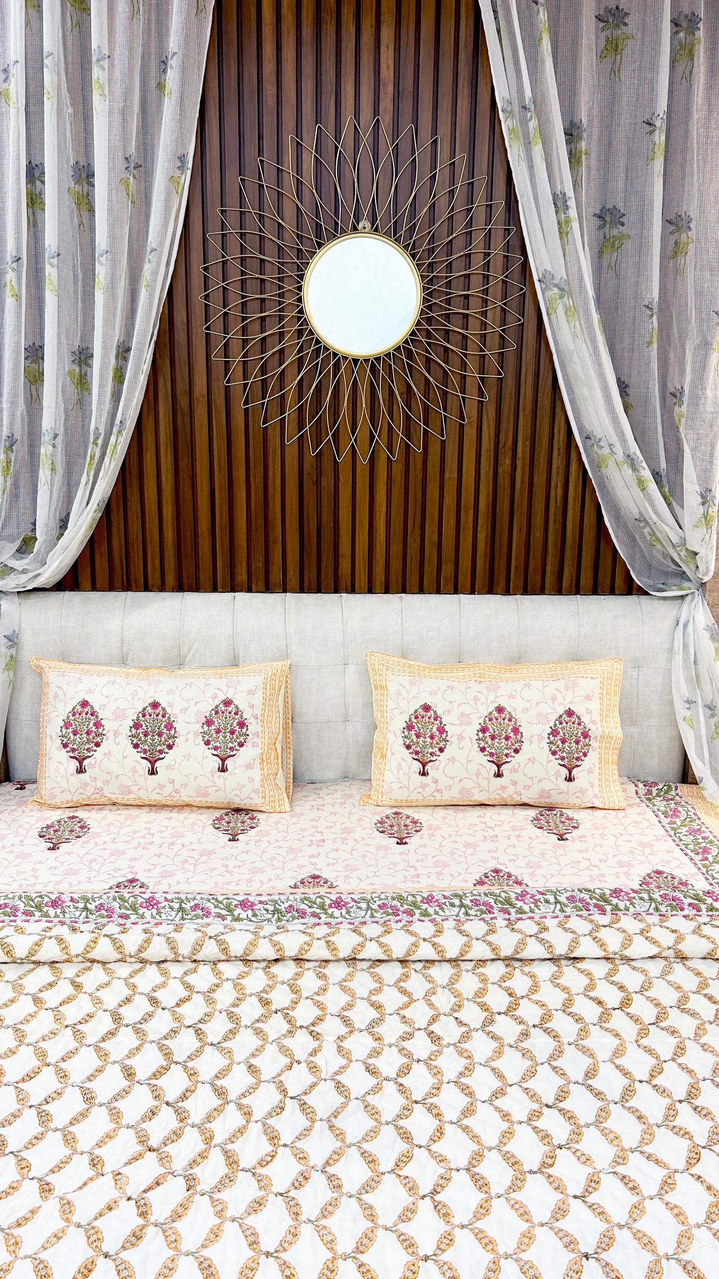 Magnolia Handblock Printed Bedsheet - 116