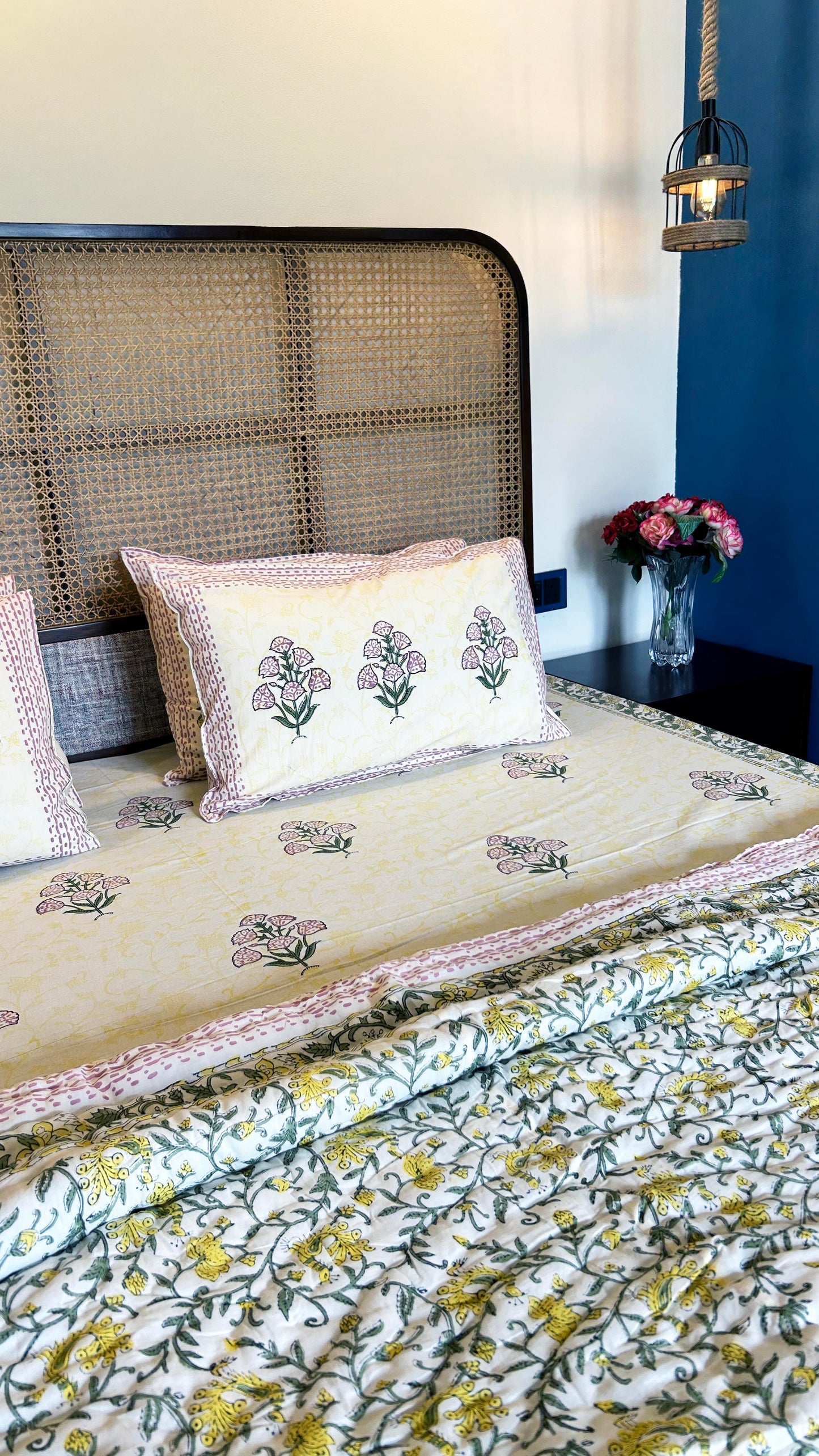 Magnolia Handblock Printed Reversible Quilt - 117