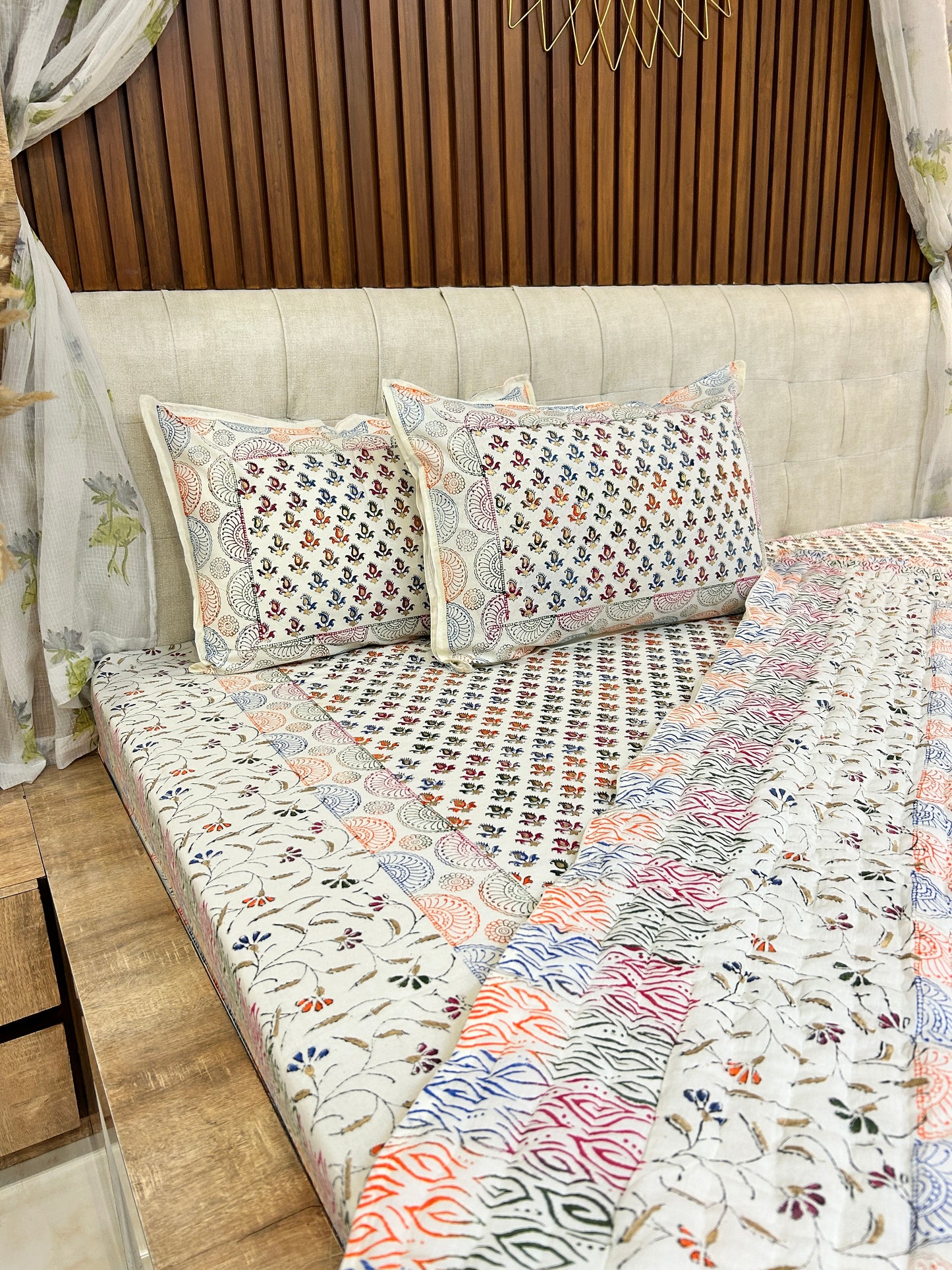 Sanctuary Handblock Printed Non Reversible Bedset - 106