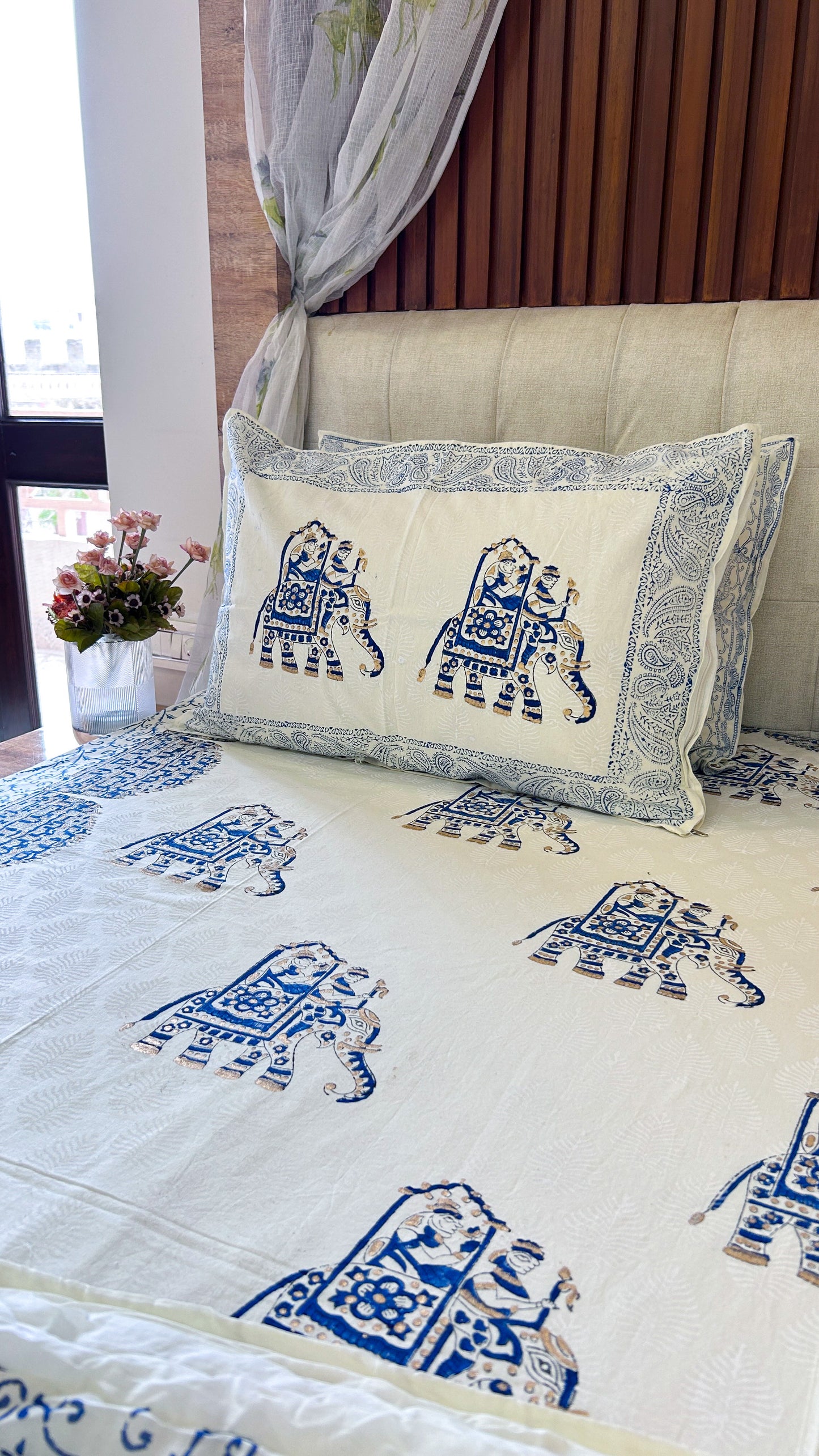 Royal Rajputana Handblock Printed Non Reversible Bedset - 112