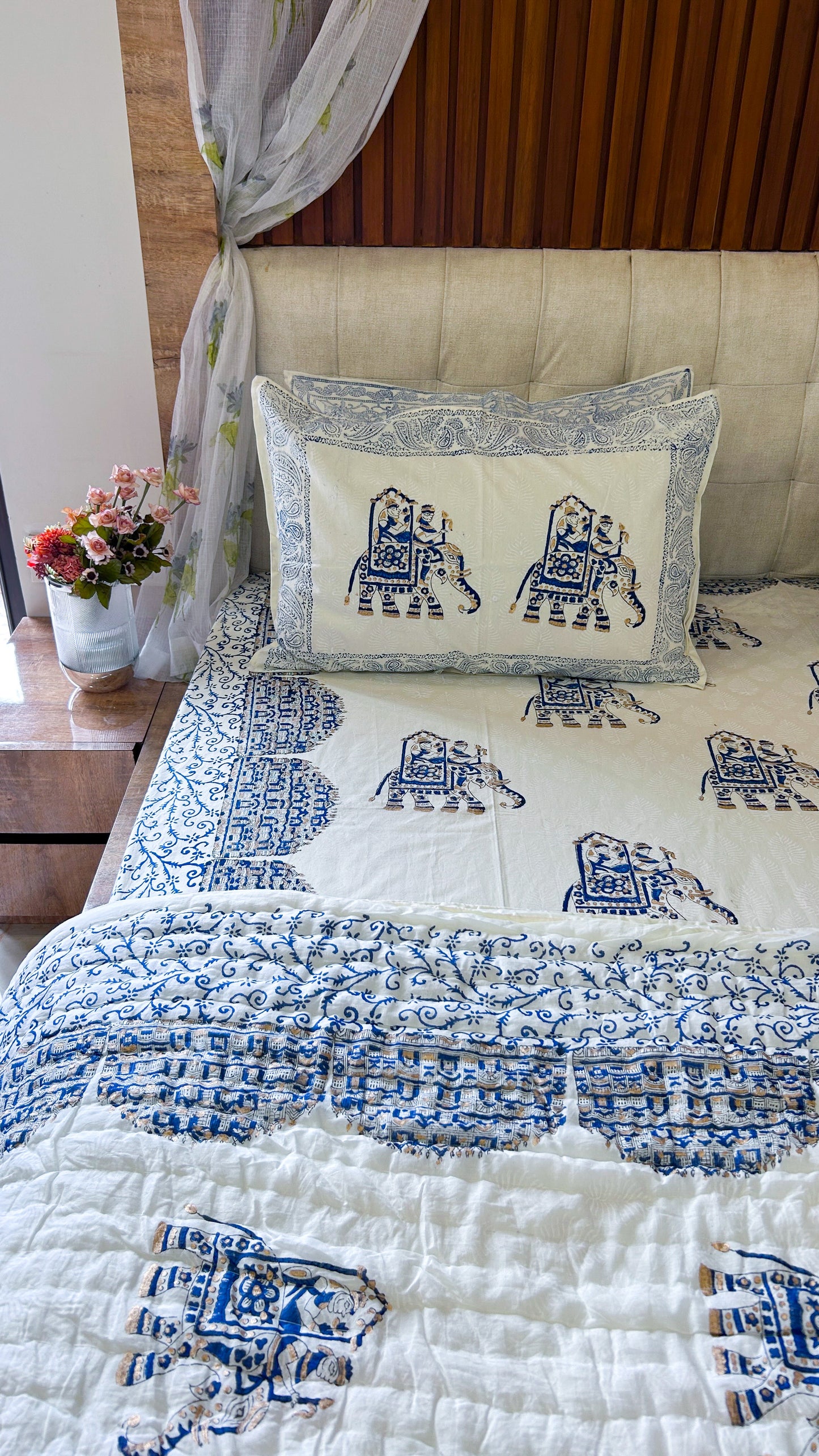 Royal Rajputana Handblock Printed Non Reversible Bedset - 112