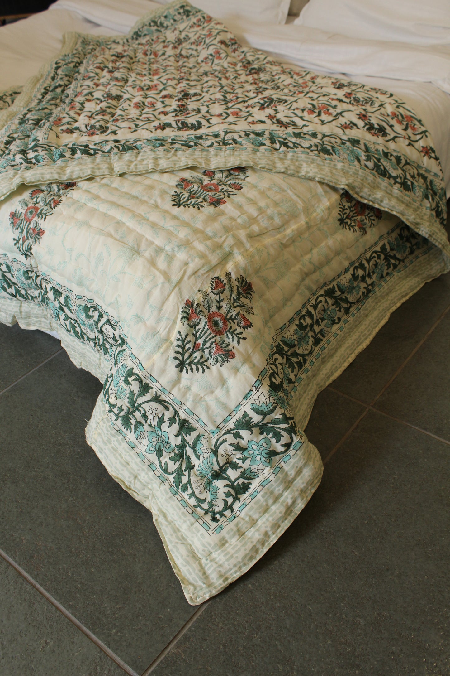 Magnolia Handblock Printed Reversible Quilt - 121