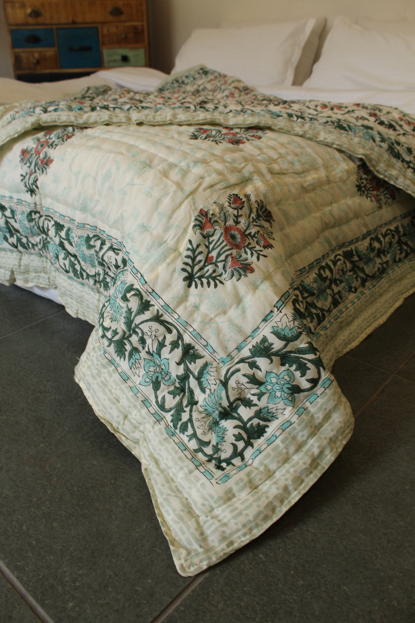 Magnolia Handblock Printed Reversible Quilt - 121