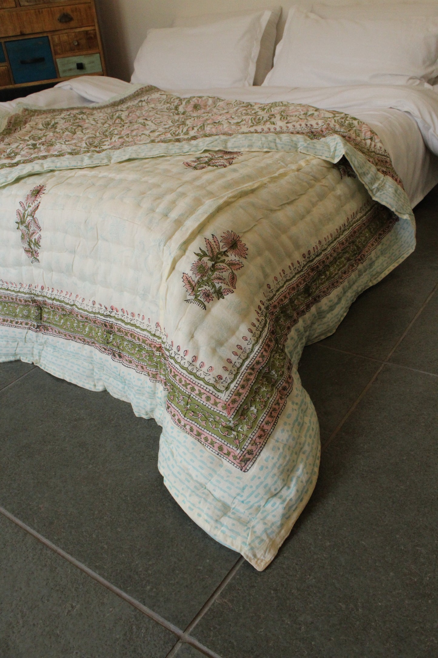 Magnolia Handblock Printed Reversible Quilt - 120