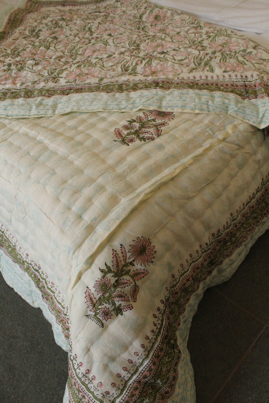 Magnolia Handblock Printed Reversible Quilt - 120