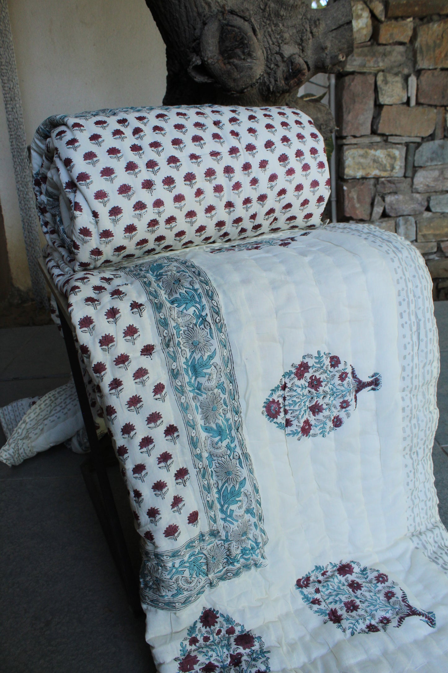 Magnolia Handblock Printed Reversible Quilt - 119