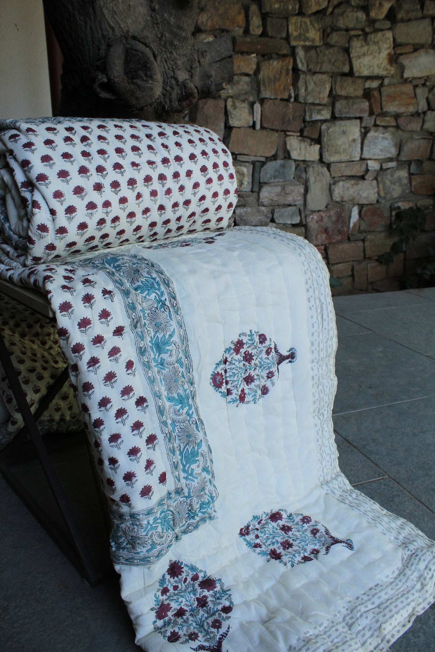 Magnolia Handblock Printed Reversible Quilt - 119