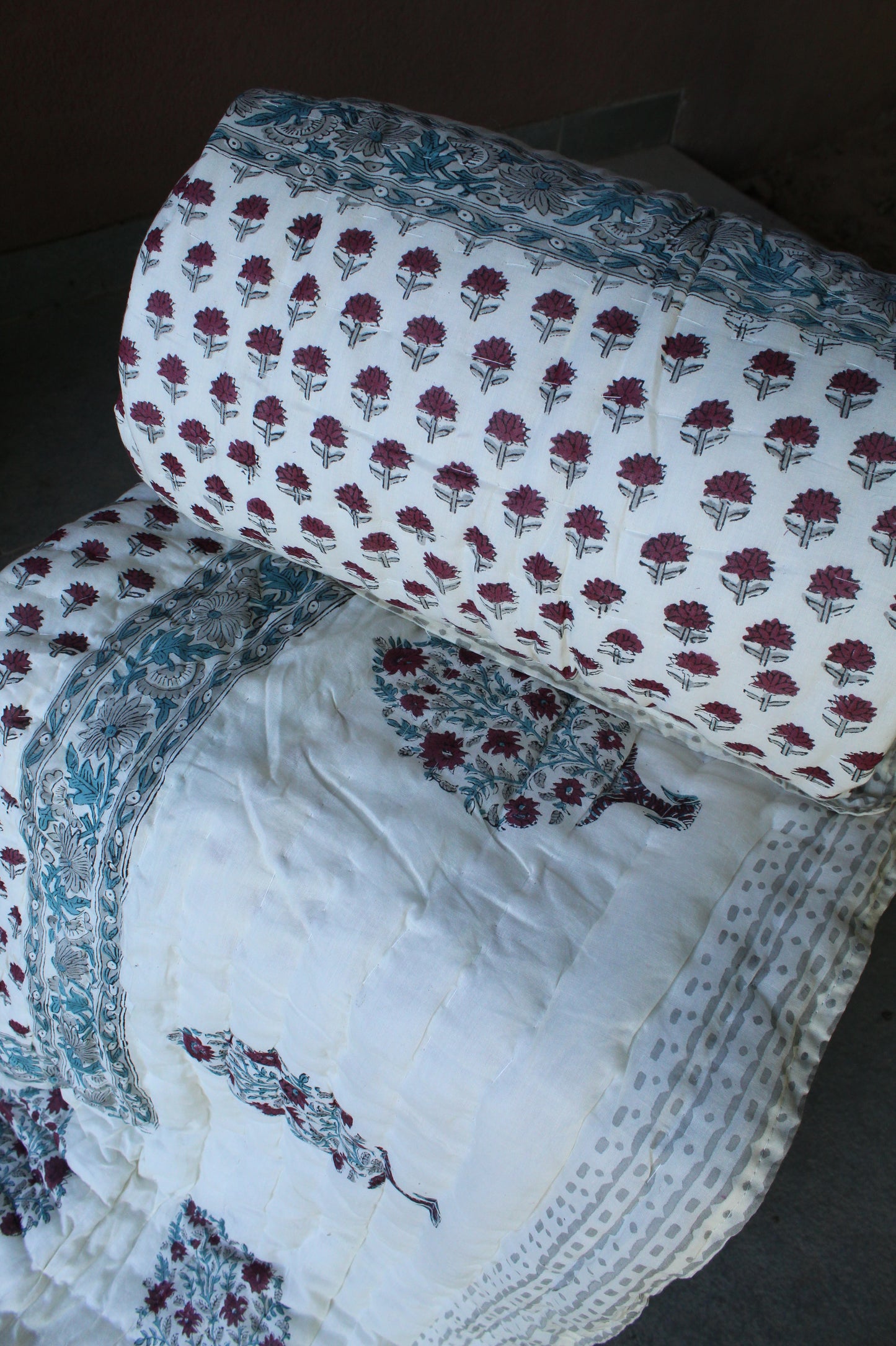 Magnolia Handblock Printed Reversible Quilt - 119