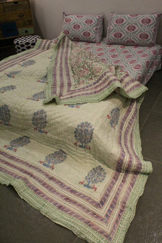 Magnolia Handblock Printed Reversible Quilt - 118