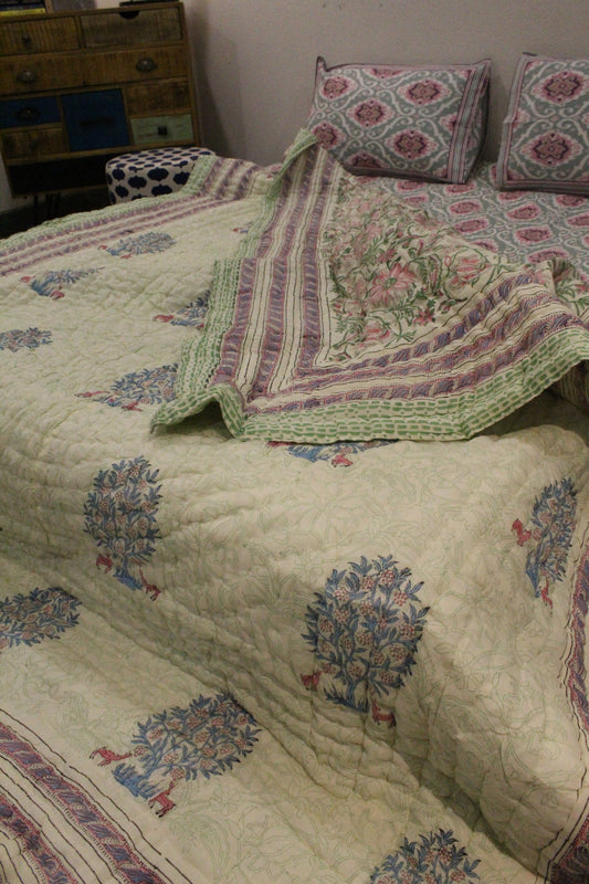 Magnolia Handblock Printed Reversible Quilt - 118