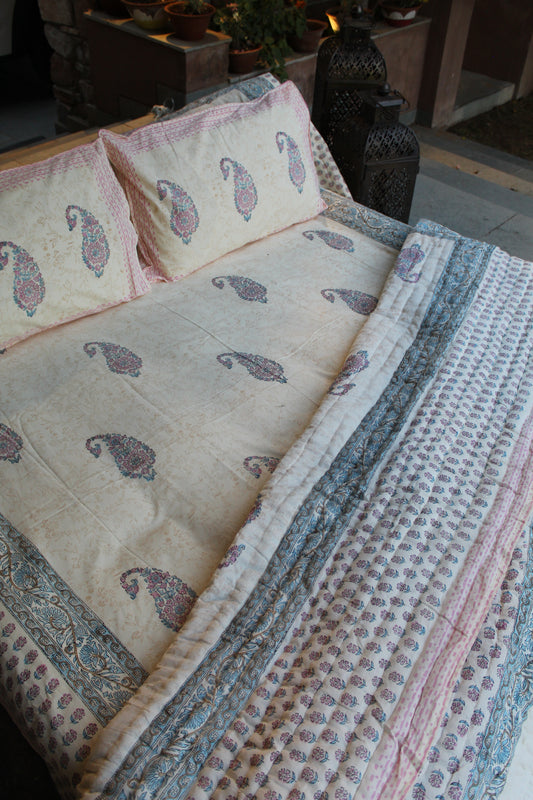 Magnolia Handblock Printed Reversible Bedset - 130