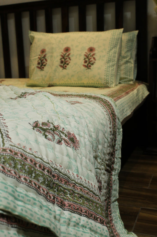 Magnolia Handblock Printed Reversible Bedset - 127