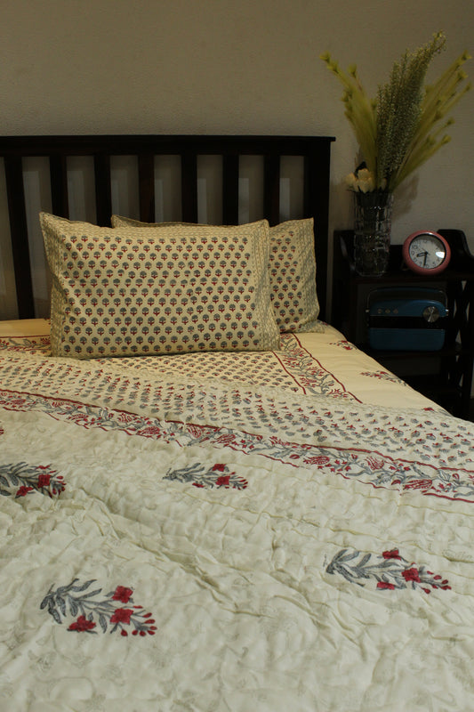 Magnolia Handblock Printed Reversible Bedset - 126