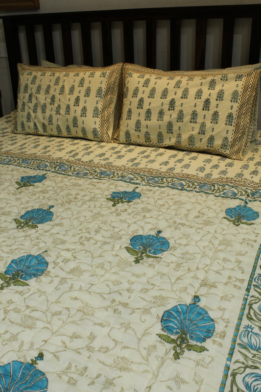 Magnolia Handblock Printed Reversible Bedset - 125