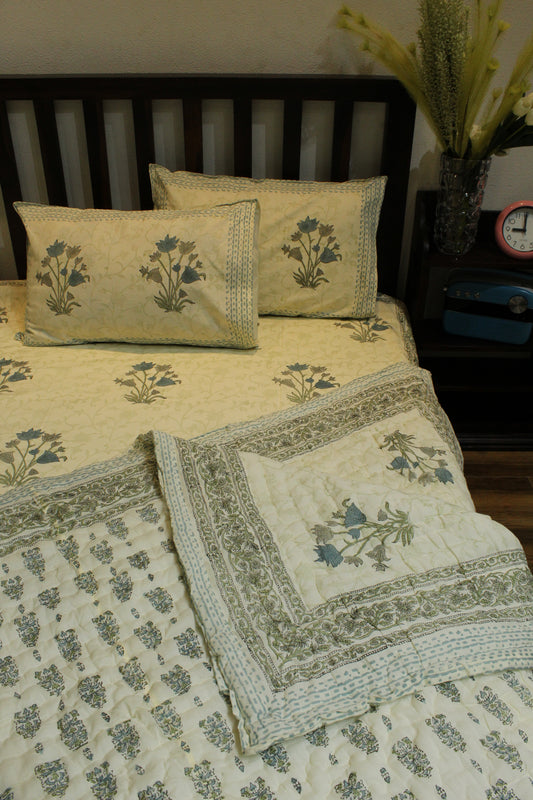 Magnolia Handblock Printed Reversible Bedset - 124