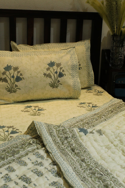 Magnolia Handblock Printed Reversible Bedset - 124