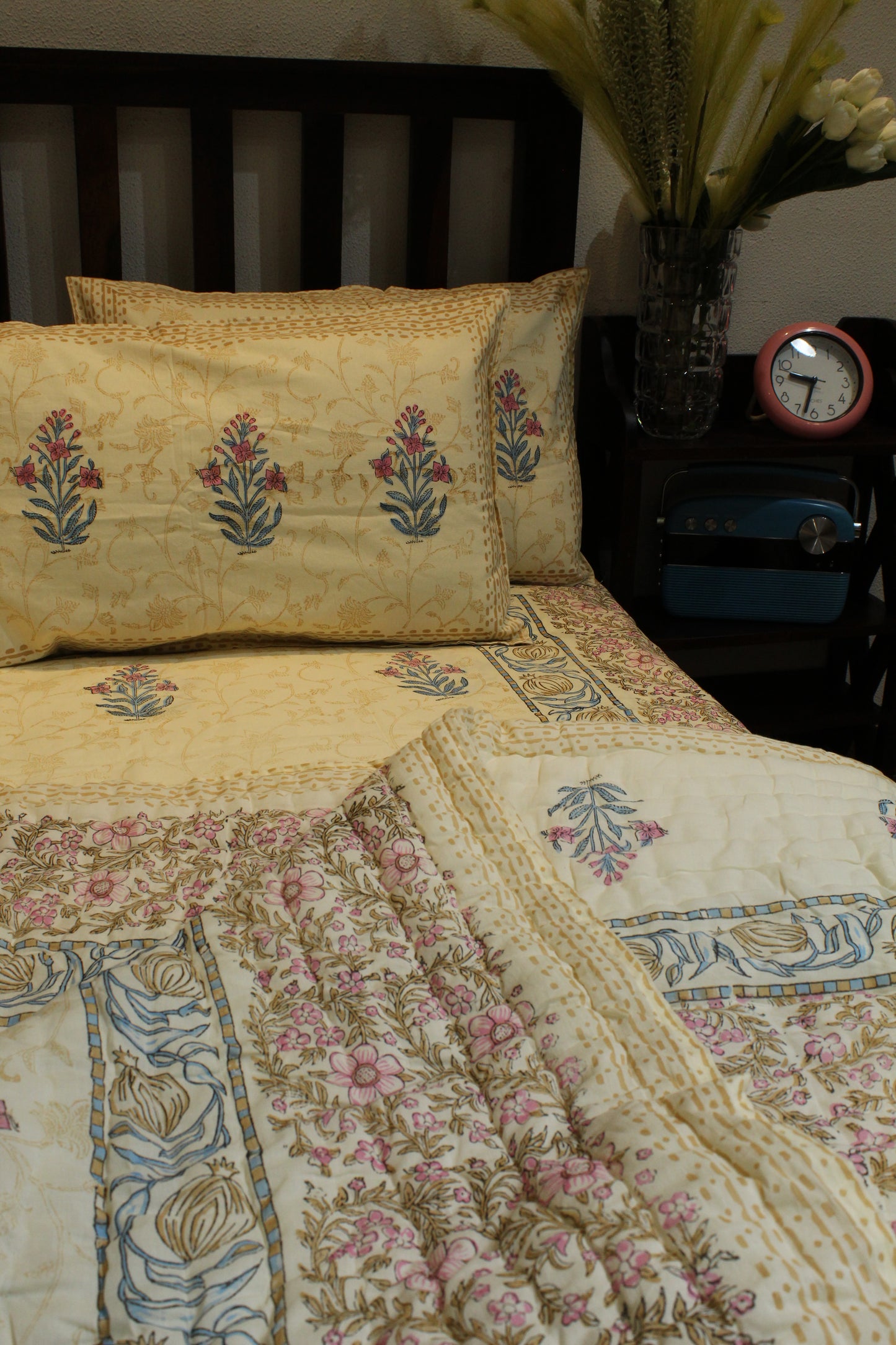 Magnolia Handblock Printed Reversible Bedset - 122