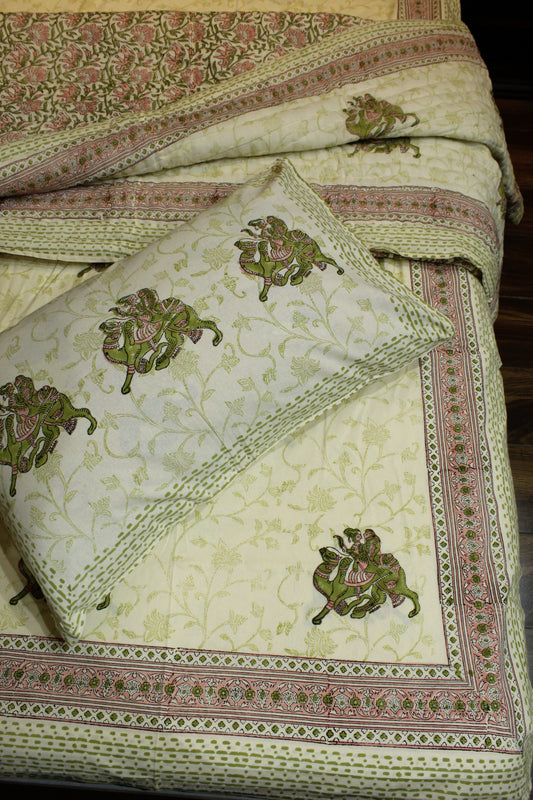 Magnolia Handblock Printed Reversible Bedset - 120