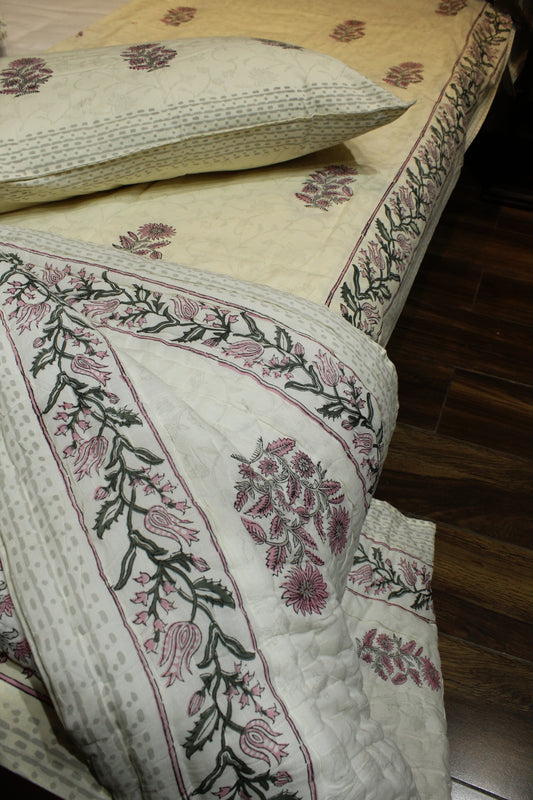 Magnolia Handblock Printed Reversible Bedset - 119