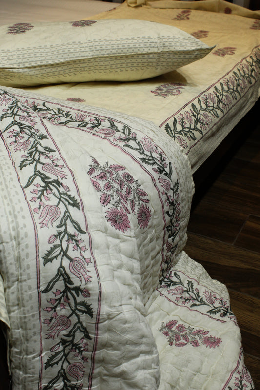 Magnolia Handblock Printed Reversible Bedset - 119