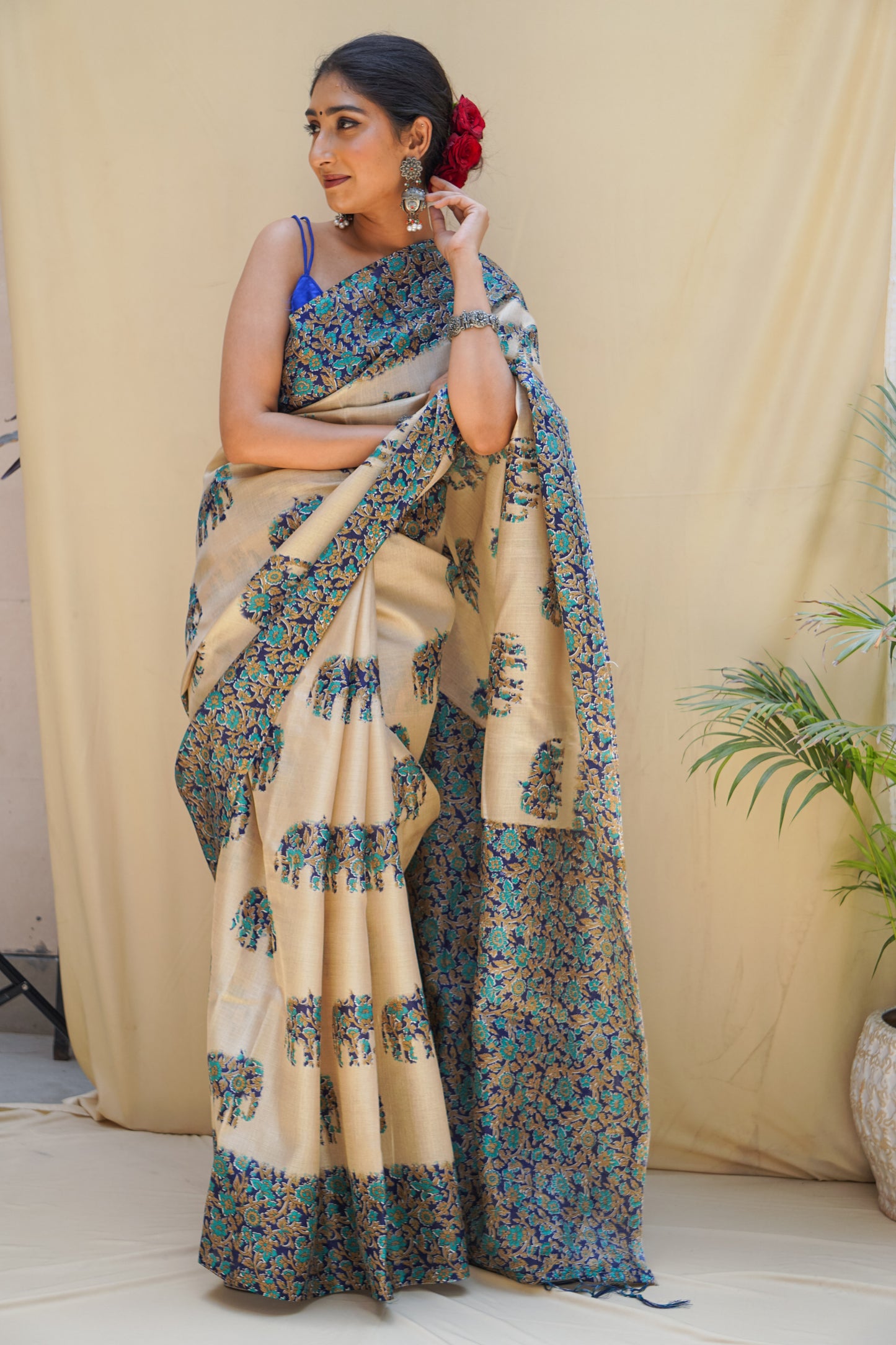 Pravaah Elephant Motifs Silk Saree