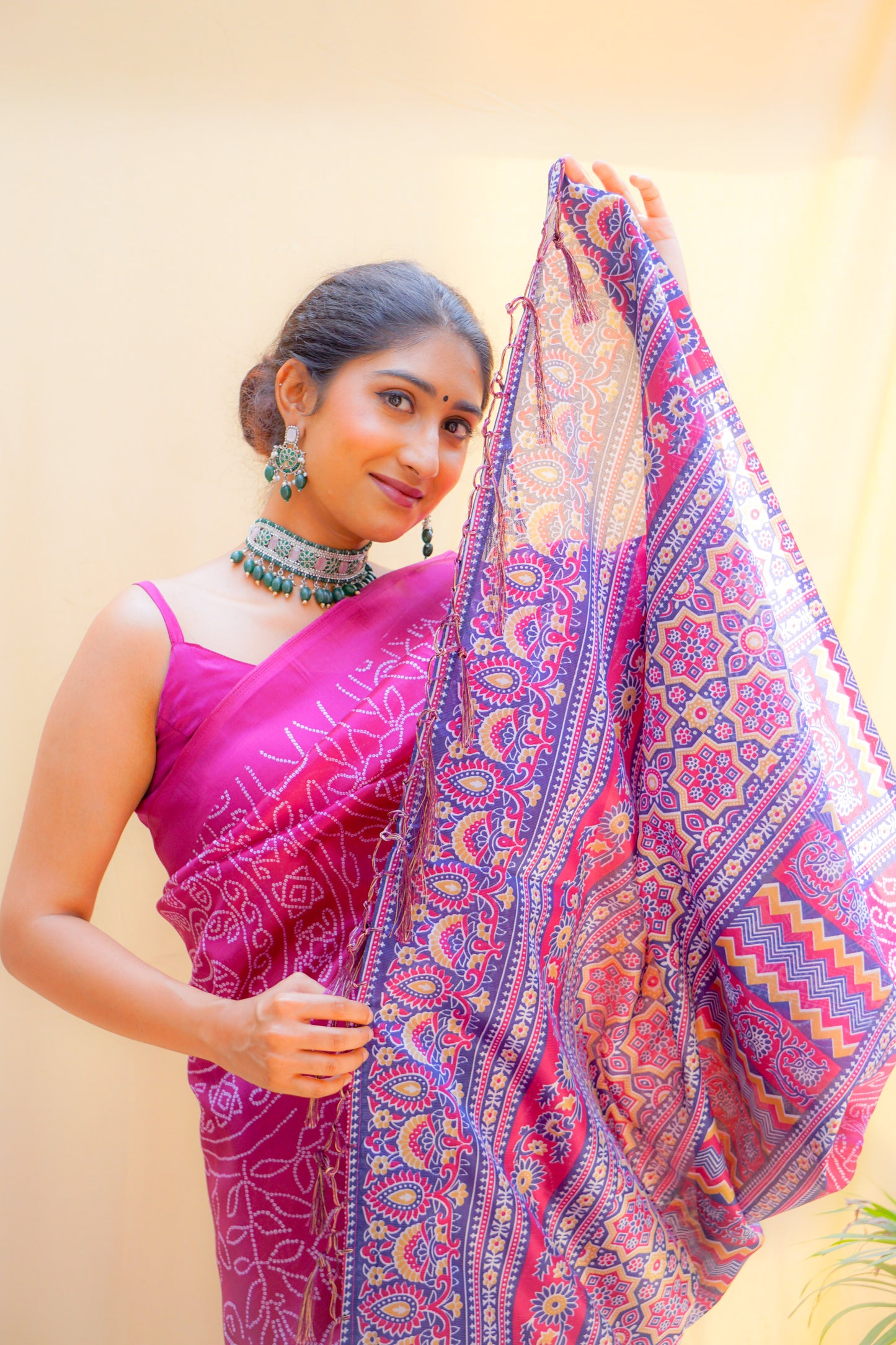 Pravaah Pink Bandhani Silk Saree