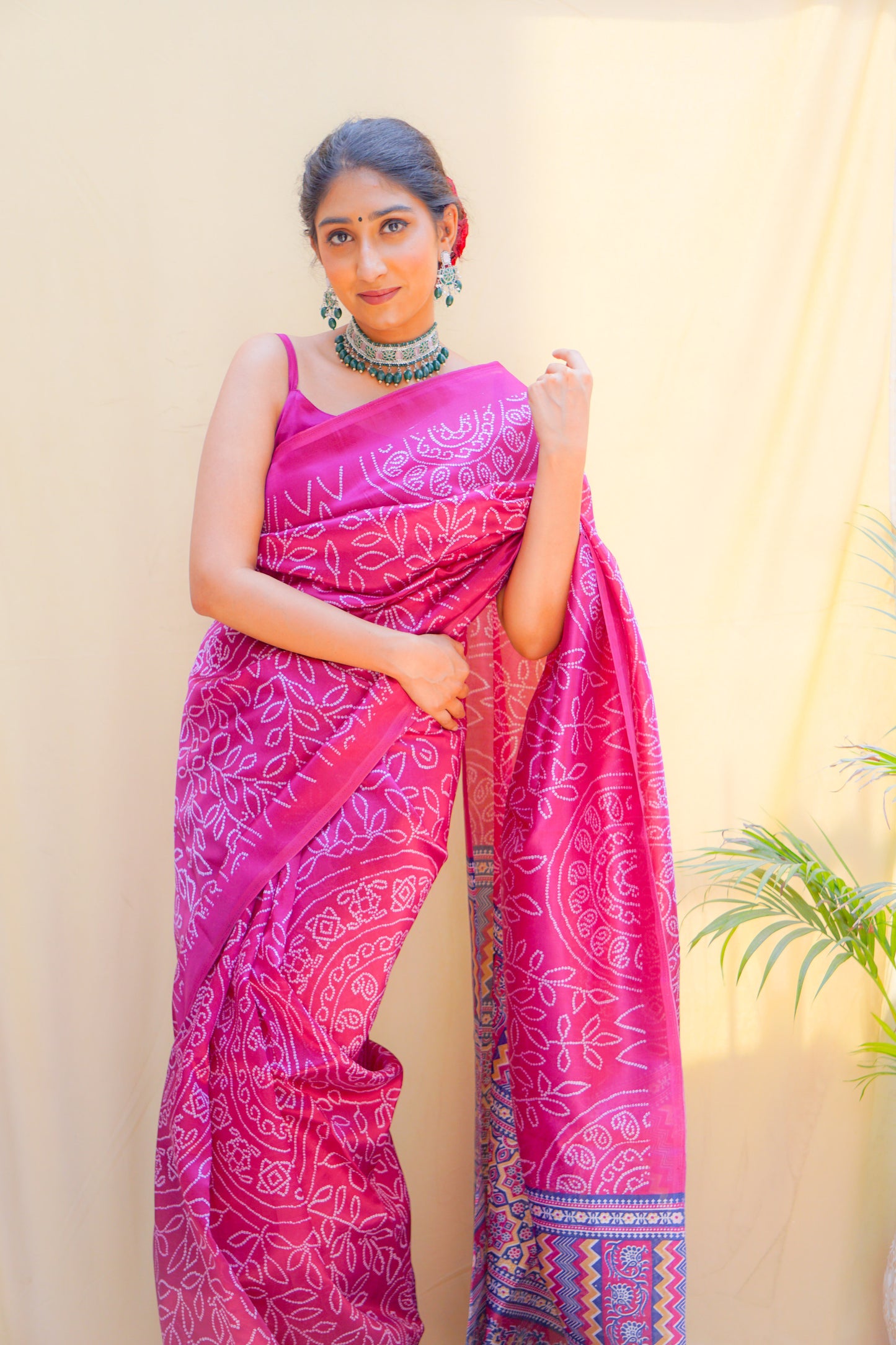 Pravaah Pink Bandhani Silk Saree