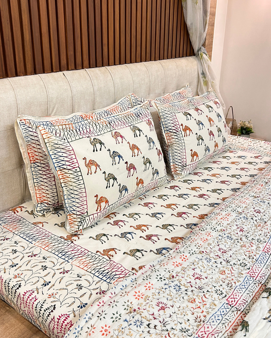 Royal Rajputana Handblock Printed Non Reversible Bedset - 104