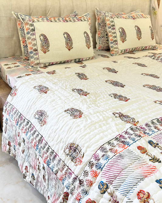 Royal Rajputana Handblock Printed Non Reversible Bedset - 103