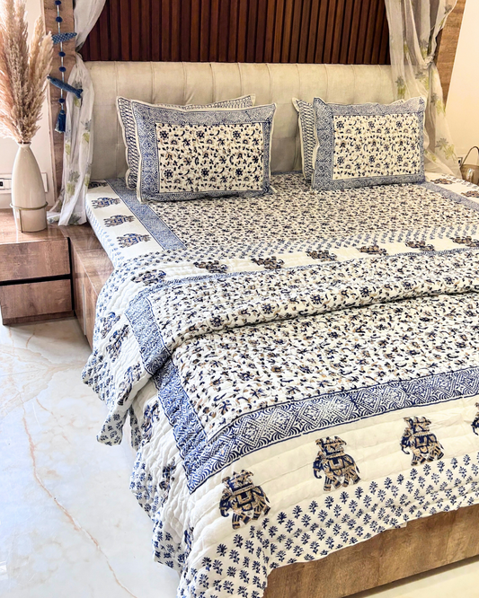 Royal Rajputana Handblock Printed Non Reversible Bedset - 108