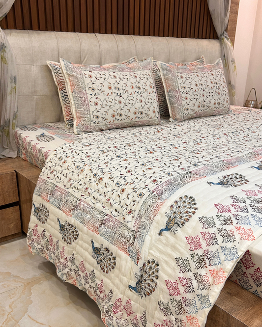 Royal Rajputana Handblock Printed Non Reversible Bedset - 105