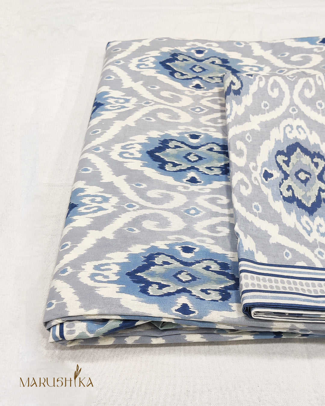 Ikat Print Handblock Printed Bedsheet - 106