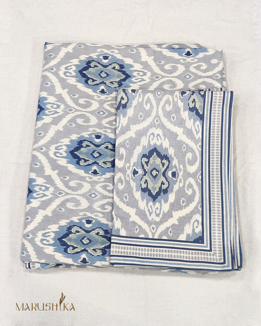 Ikat Print Handblock Printed Bedsheet - 106