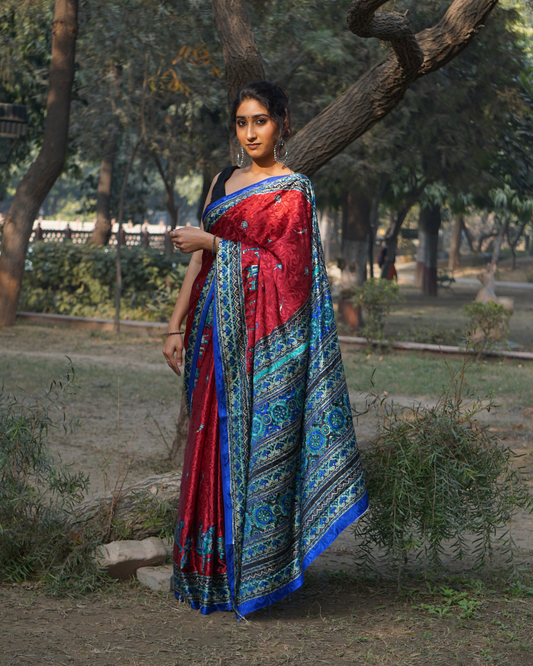 Kalamkari Anchal Silk Saree with Baraat Border