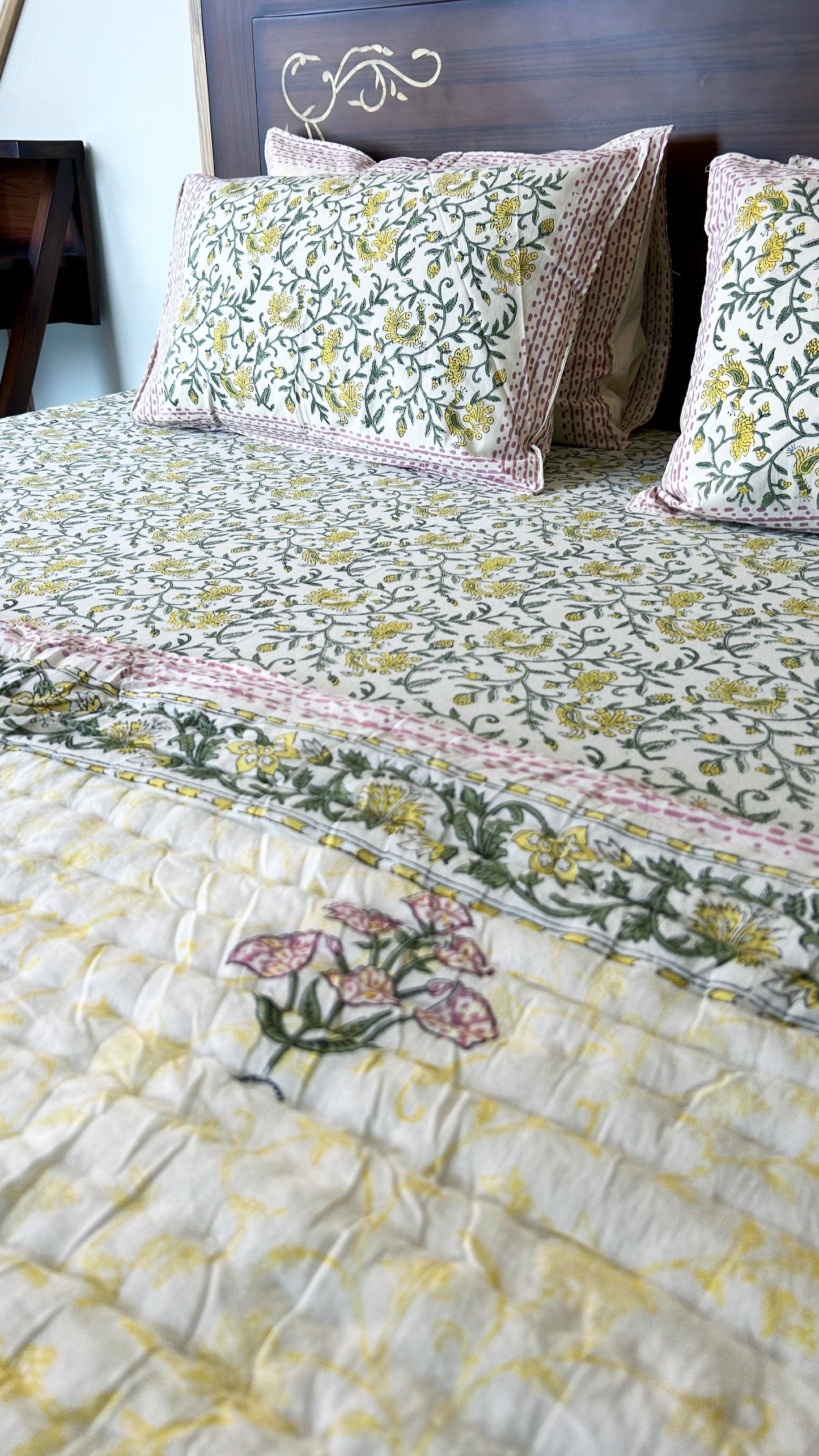 Magnolia Handblock Printed Reversible Bedset - 116