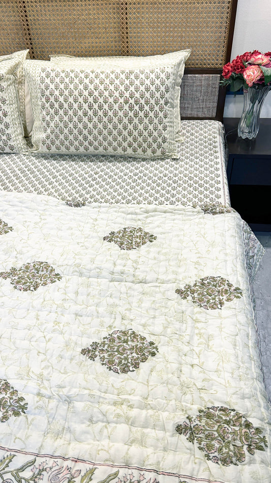 Magnolia Handblock Printed Reversible Bedset - 106